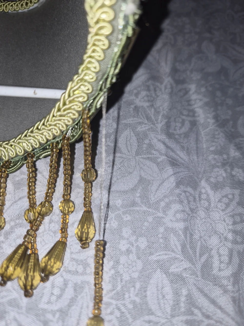 Decorative Olive Green and Tan Beaded Mini Lamp Shades - Home Accents Set Of 2